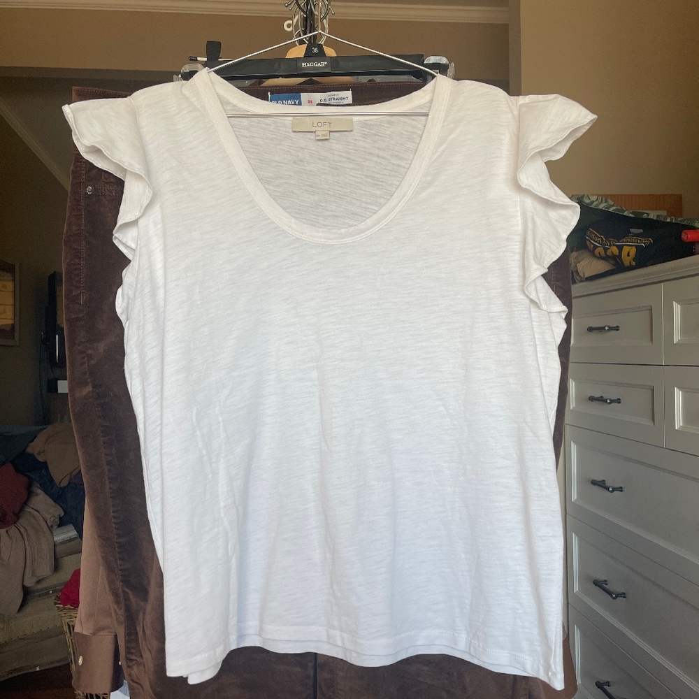 Loft White flutter sleeve T-shirt